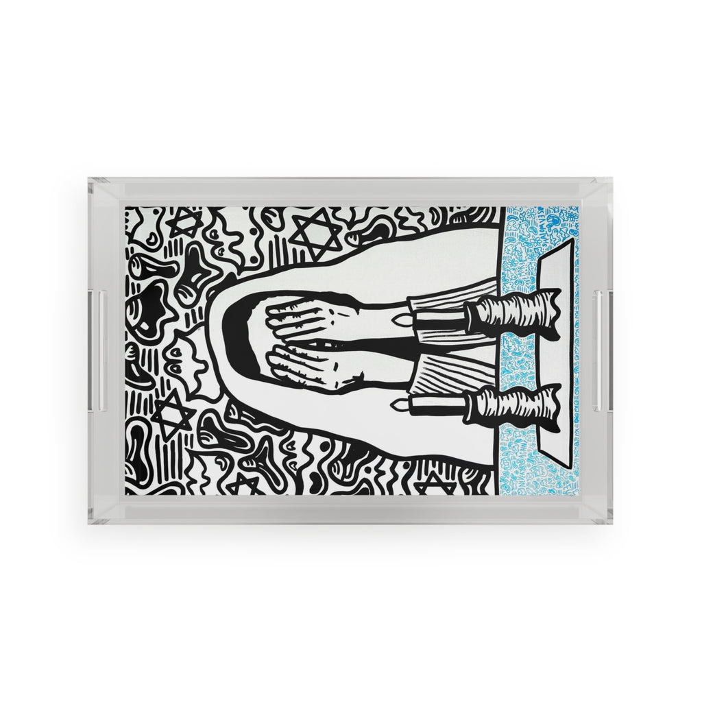 Modern Shabbat Acrylic Decor Tray - Jewish Art by Maytar Shapira