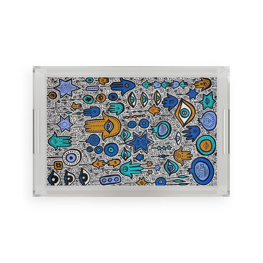 Modern Colorful Hamsa Acrylic Tray - Jewish art by Maytar Shapira