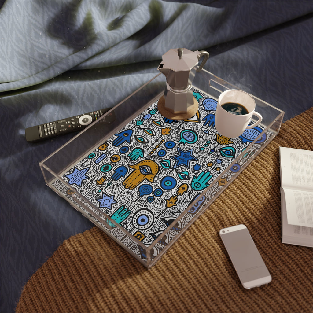 Modern Colorful Hamsa Acrylic Tray - Jewish art by Maytar Shapira